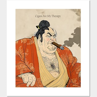 Puff Sumo: Cigars Are My Therapy on a Dark Background Posters and Art